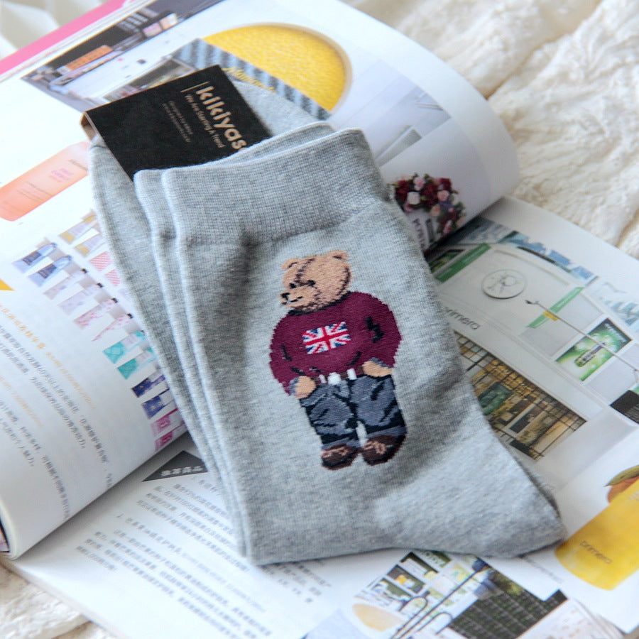 Personalized Bear Business Casual Mid-calf Cotton Socks Autumn And Winter Sweat-absorbing Sports Socks