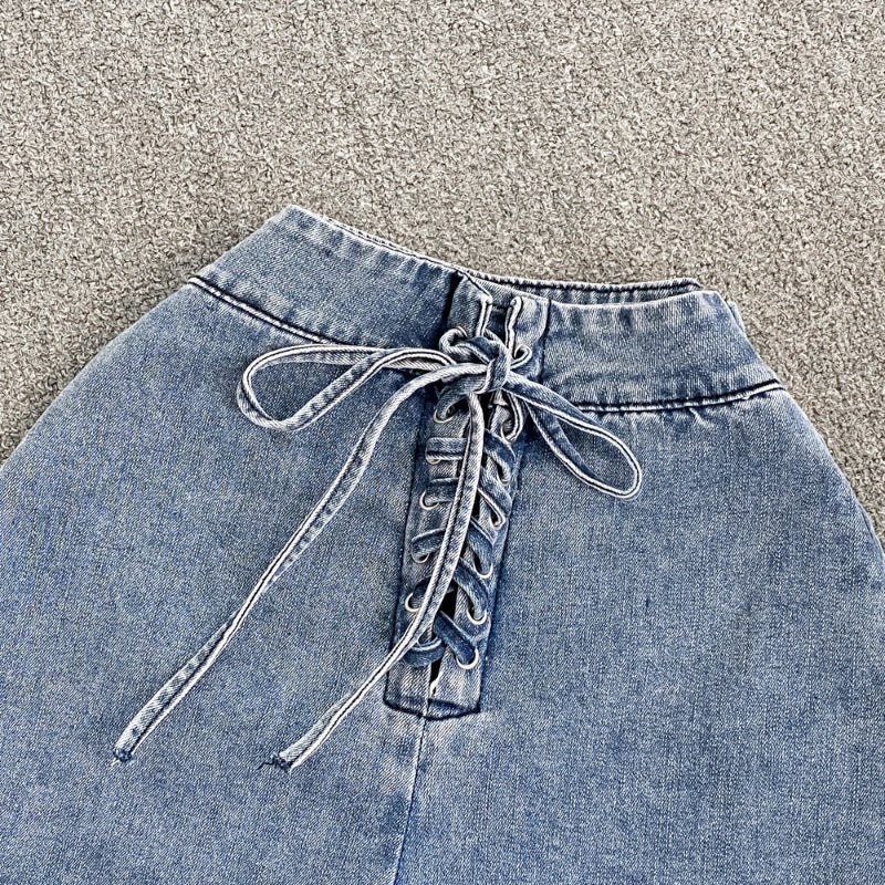 Vintage Temperament Washed Ground Old Denim Skirt