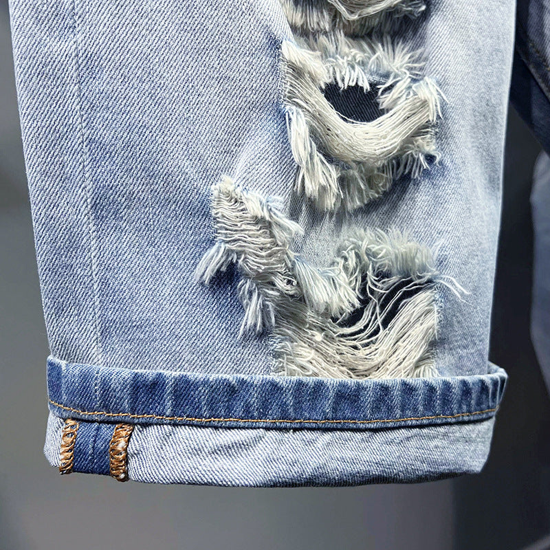 Men's Large Cotton Ripped Washed Denim Shorts