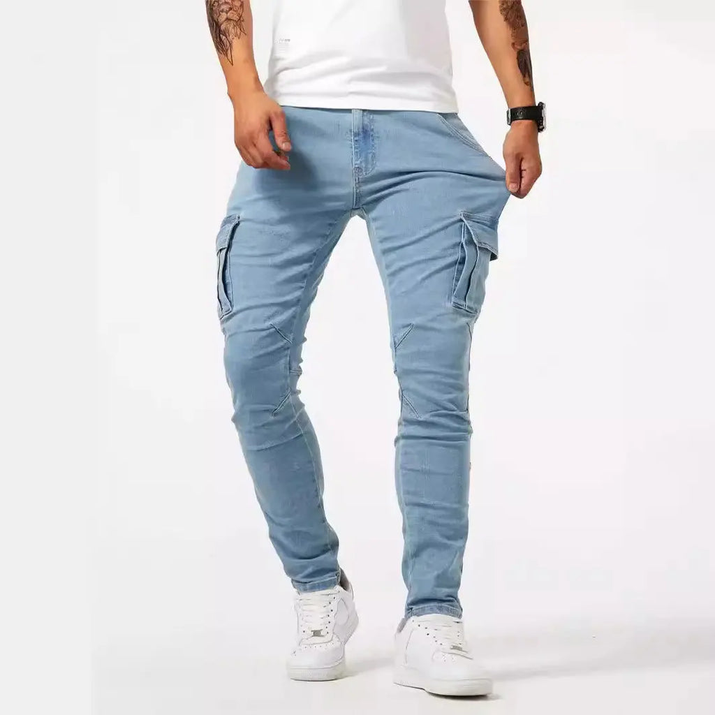 Men's Tooling Casual Pants Denim Tooling Pants Men's Multi-Bag Labor Pants