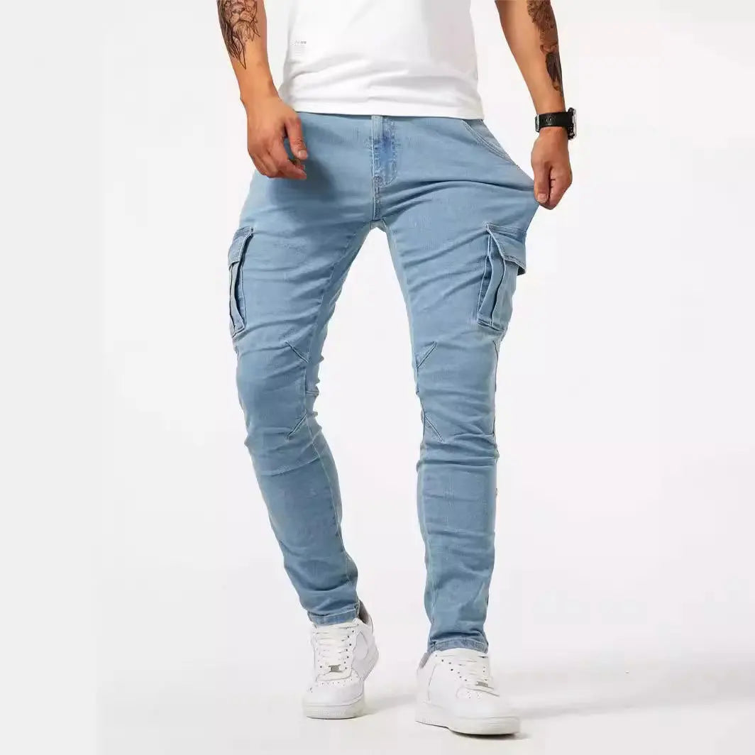 Men's Tooling Casual Pants Denim Tooling Pants Men's Multi-Bag Labor Pants
