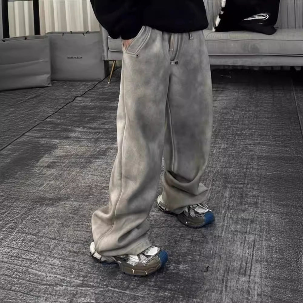 Washed Old High Street Men's Straight Mop Sweatpants