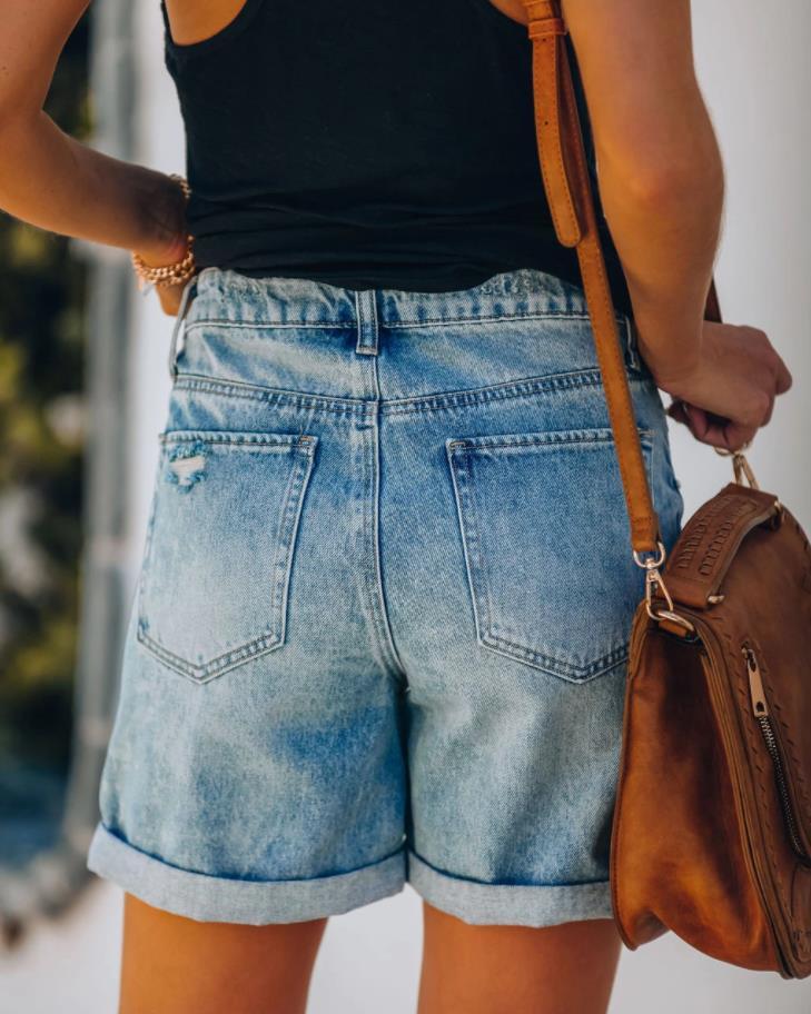 Ladies Denim Ripped Washed Shorts
