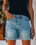 Ladies Denim Ripped Washed Shorts