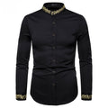 Gold Embroidery  Collar Mens Dress Shirts Casual Slim Long Sleeve Chemise Homme Camisa Masculina