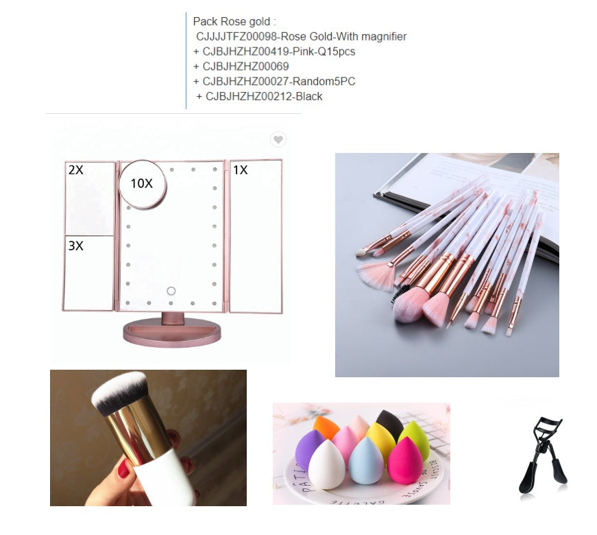 Make up mirror and brush powder puff suit