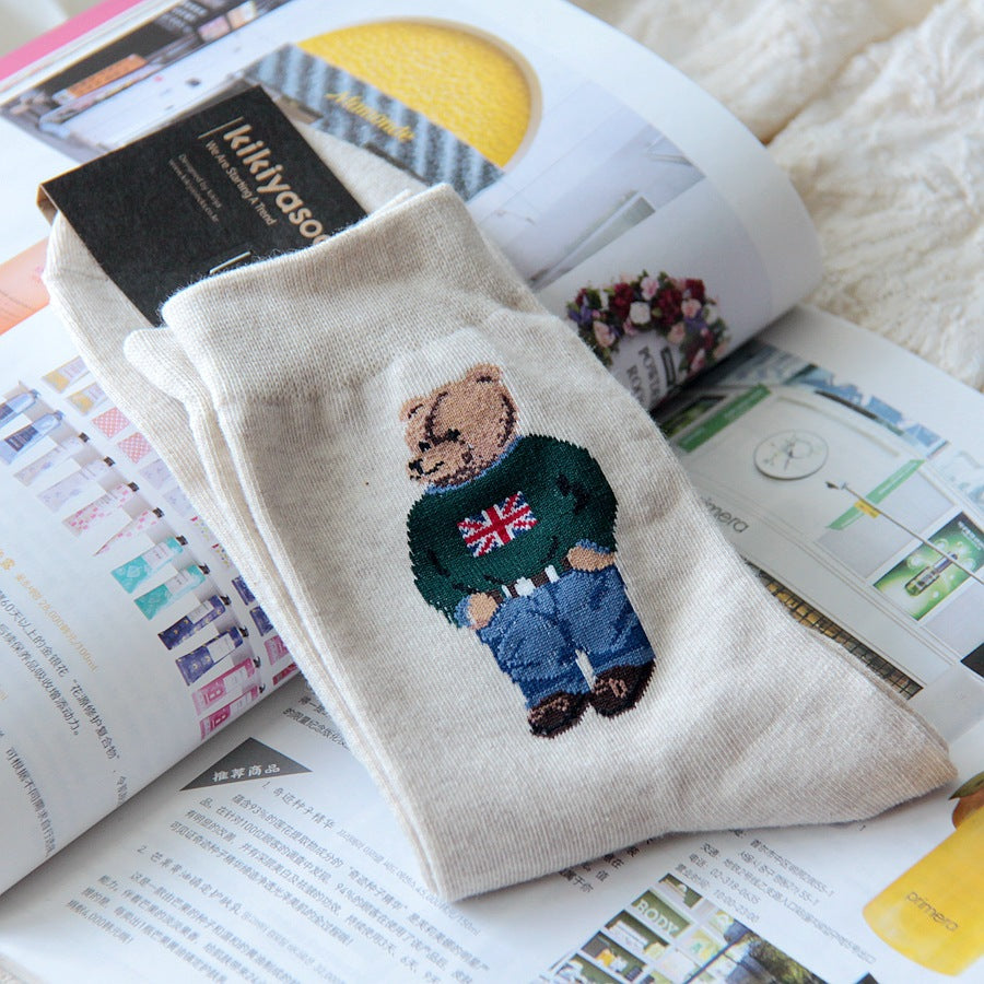 Personalized Bear Business Casual Mid-calf Cotton Socks Autumn And Winter Sweat-absorbing Sports Socks