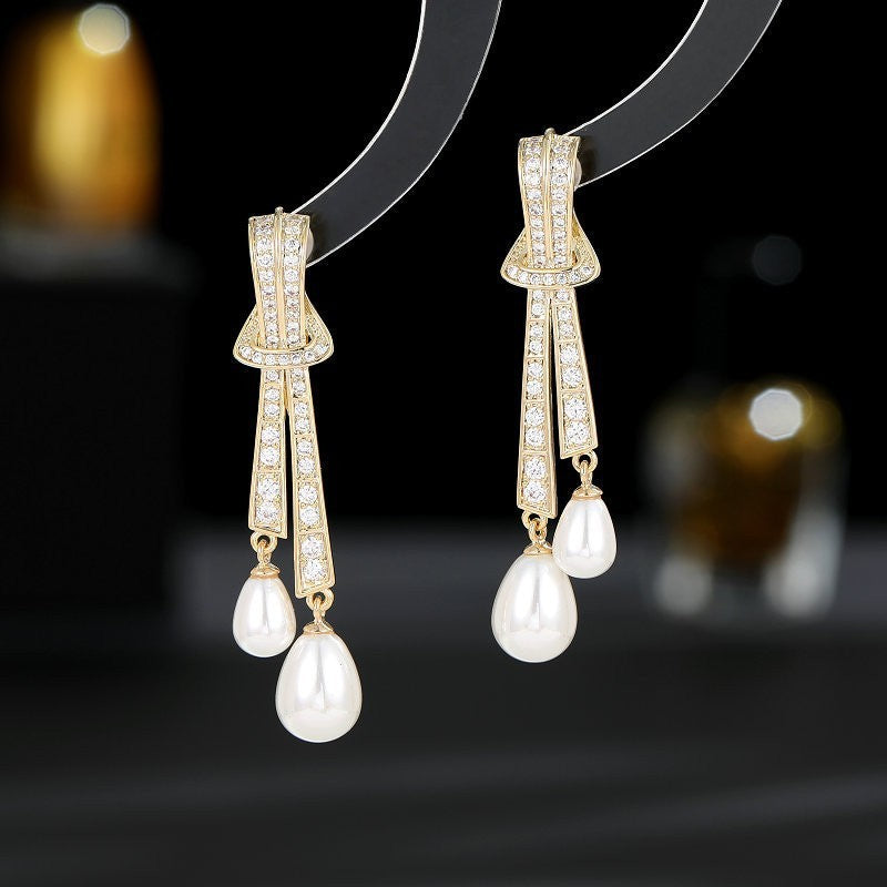 Knot Drop Earrings With Silver Needle And Zircon Inlaid