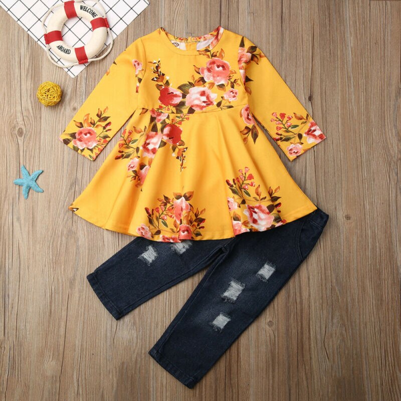 2PCS Toddler Kids Baby Girl Autumn Clothes Sets