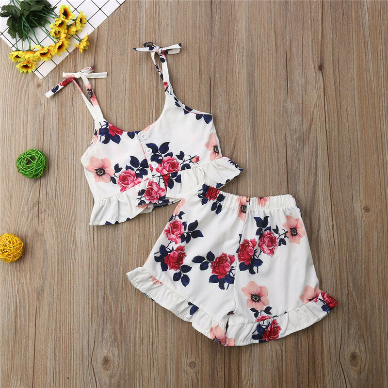 2pcs Toddler Kid Baby Girl Clothes Floral Ruffle