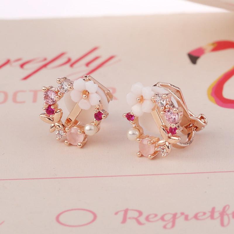Flower ear clip garland earrings