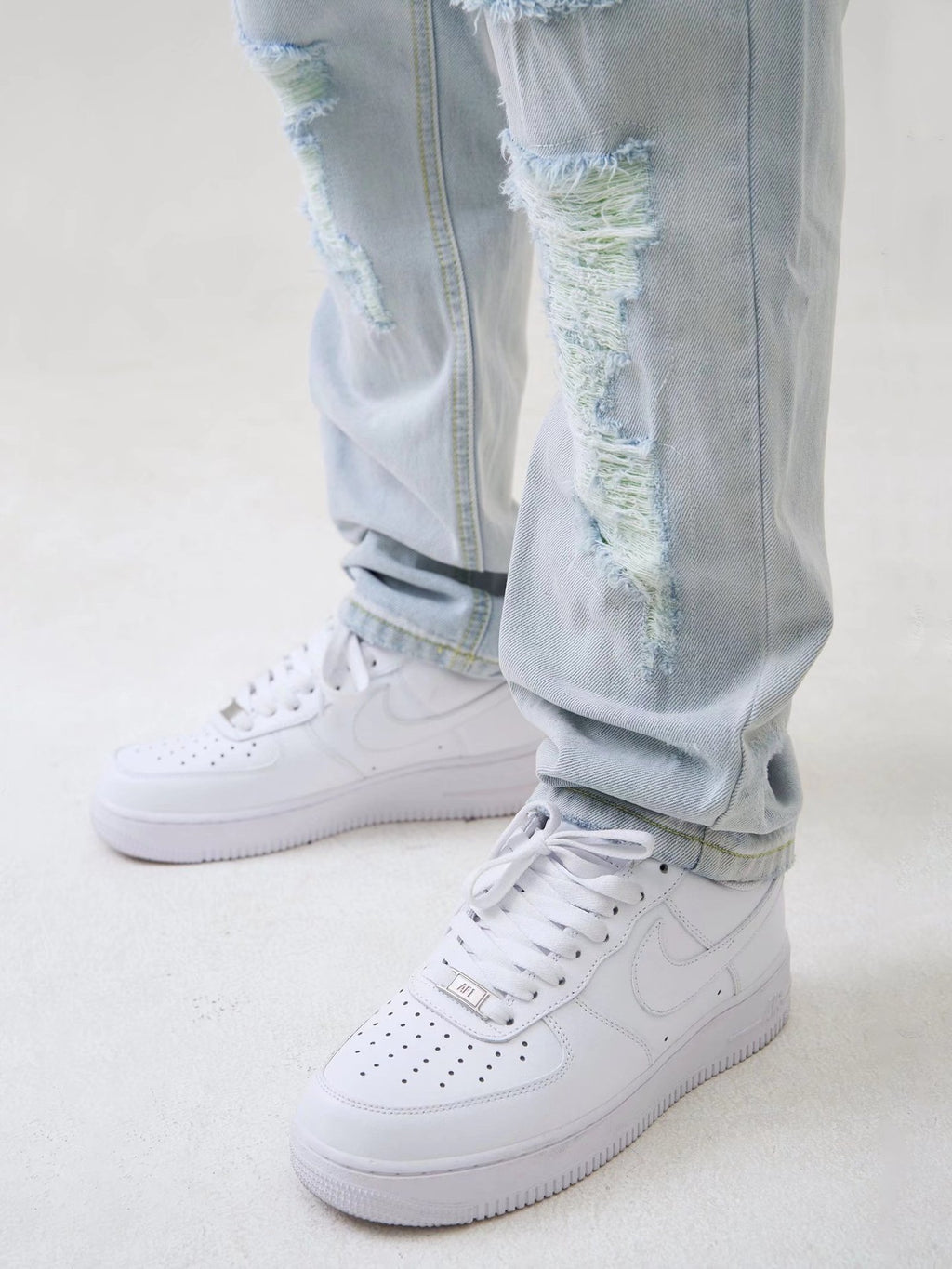 Washed High Street Straight Make Old Ripped Jeans Men