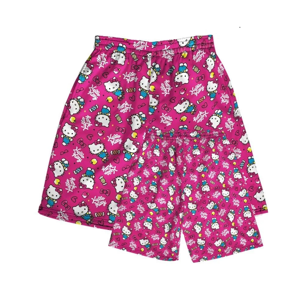 Sanrio Hello Kittys Kawaii Cute Cropped Pants Sports Loose Comfortable  Breathable Cartoon