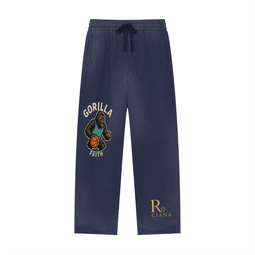 Sun Fade Raw Edge Straight-Leg Sweatpants gorilla Faith