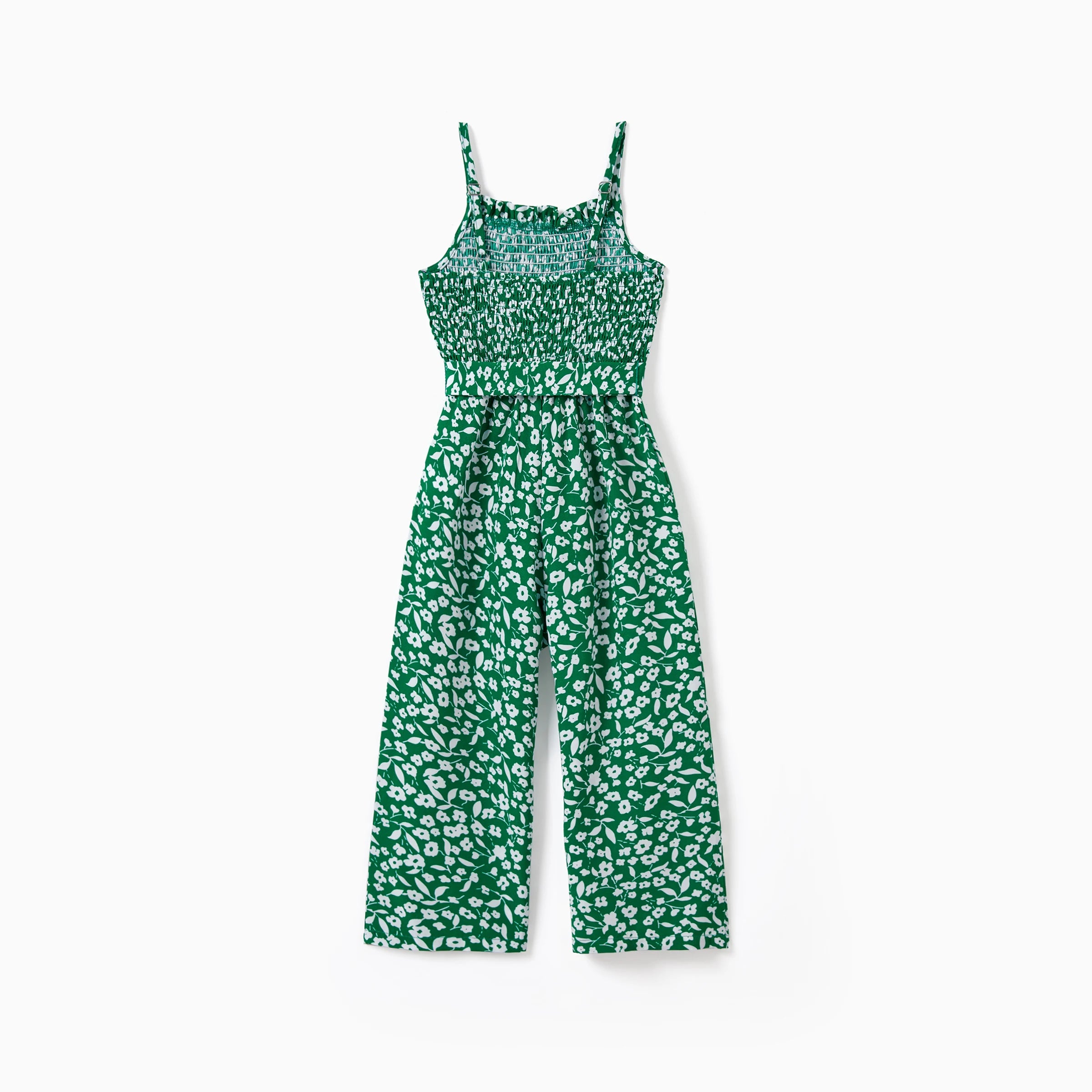 PatPat Matching Floral Print Green Smocked Strap Jumpsuits for Mommy and Me