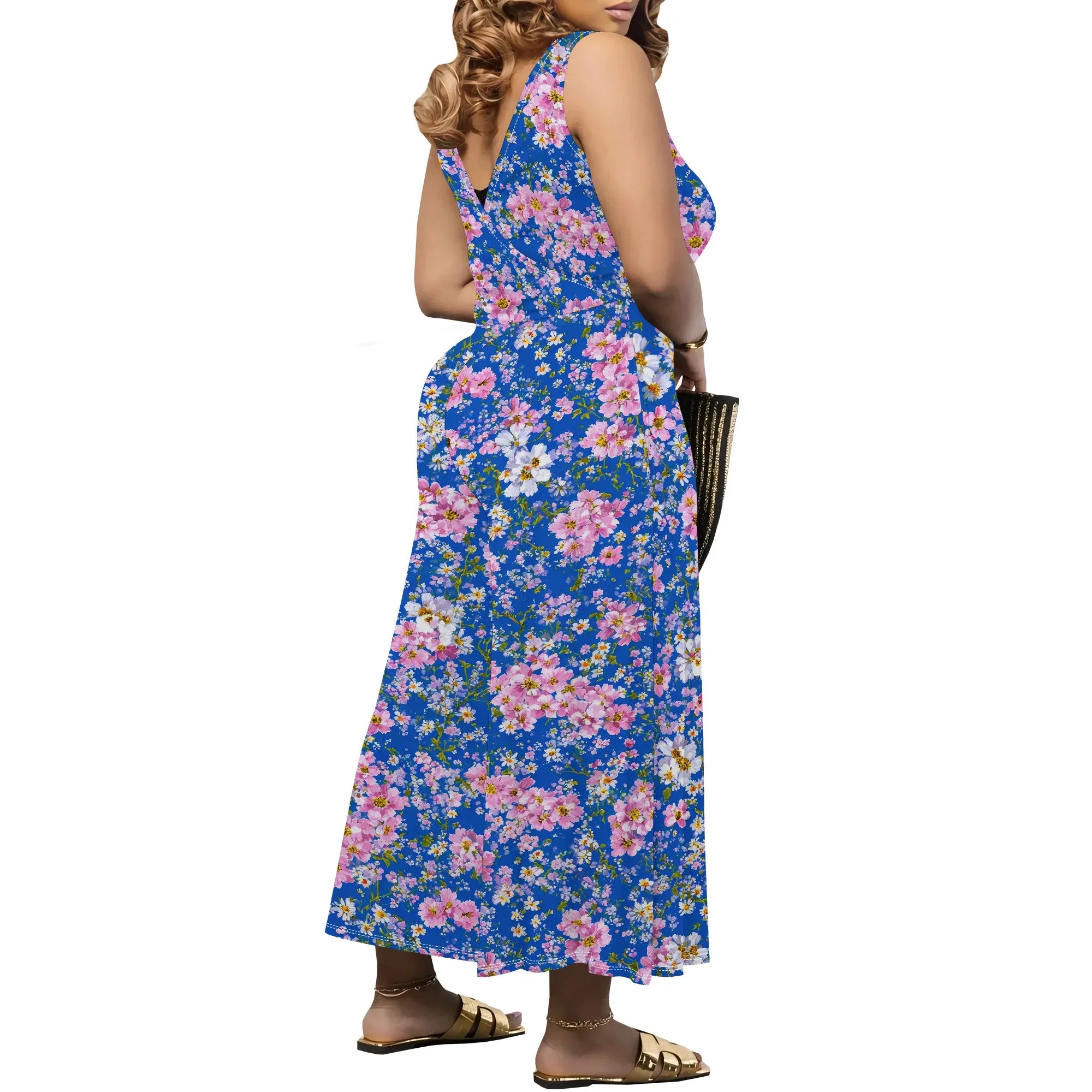 Women's Jumpsuit V Neck Floral Sleeveless Leg Wide Leg Pants Tied One Piece Casual Loose Summer Outfits Rompers