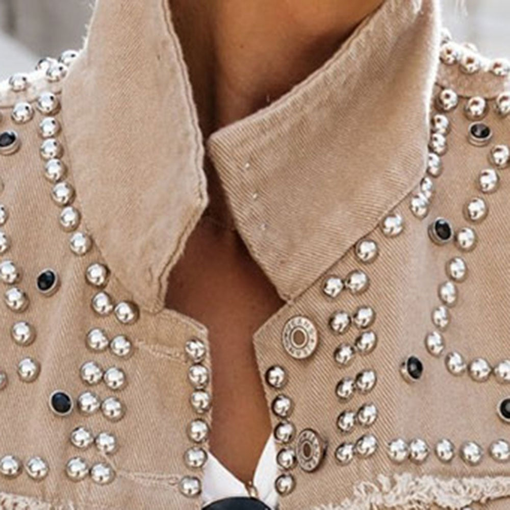 Washed denim rivet jacket street fighter motorcycle style