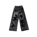 Dark black denim ripped wide leg jeans