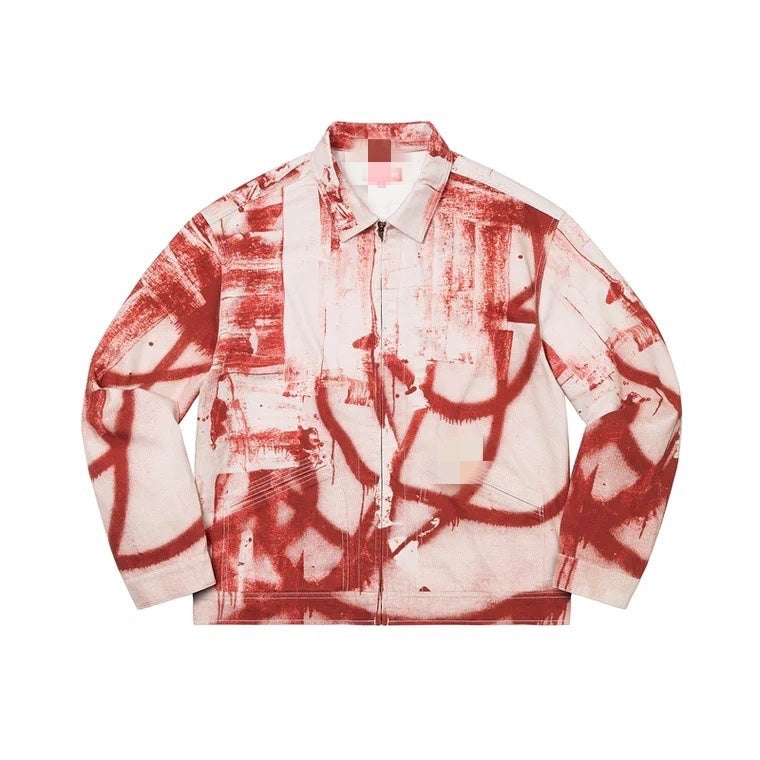 Red And Black Jacket Denim Graffiti Coat