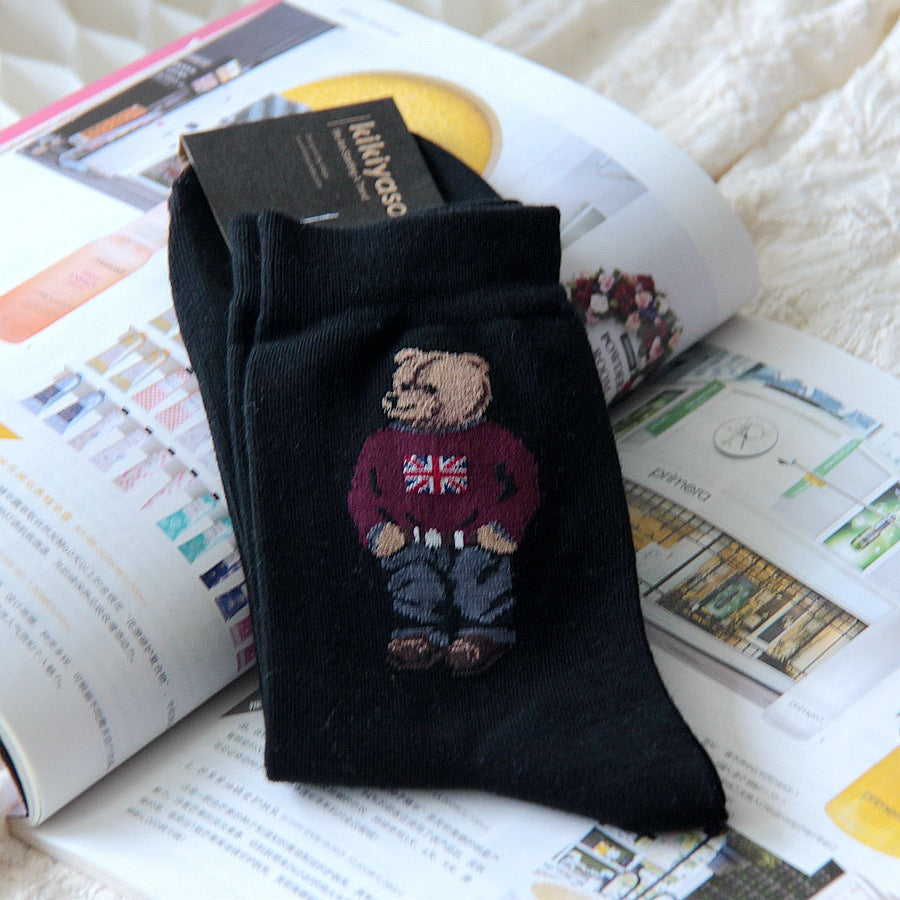 Personalized Bear Business Casual Mid-calf Cotton Socks Autumn And Winter Sweat-absorbing Sports Socks