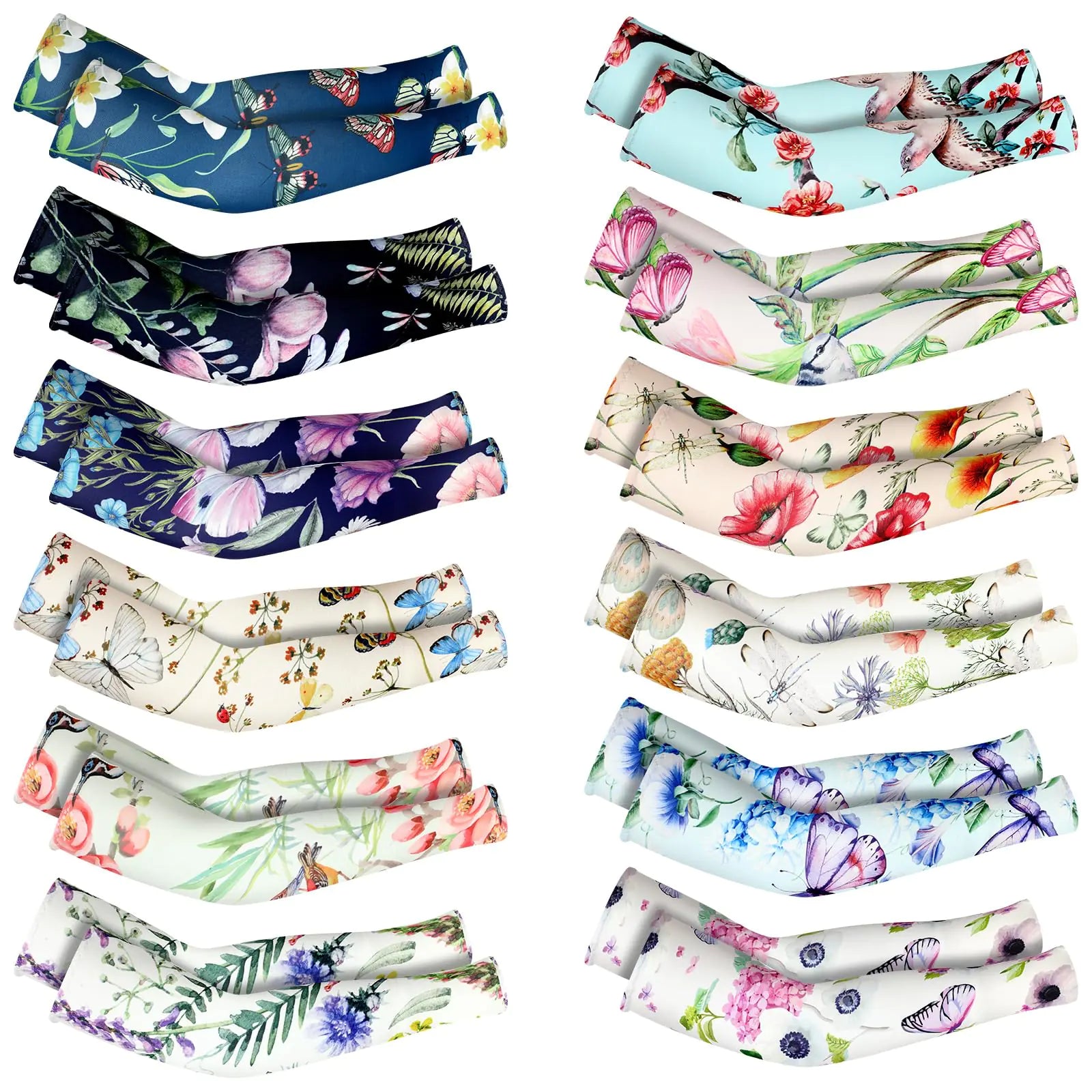12 Pairs Women Farmers Sleeves UV Sun Protection Arm Sleeve Cooling Cover Gardening Sleeves for Sports 21inch (Floral Style)