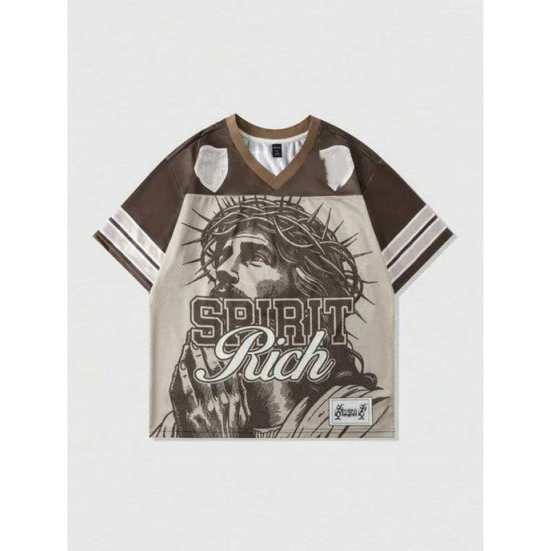 Retro Letter T-shirt Polyester Mesh American Retro