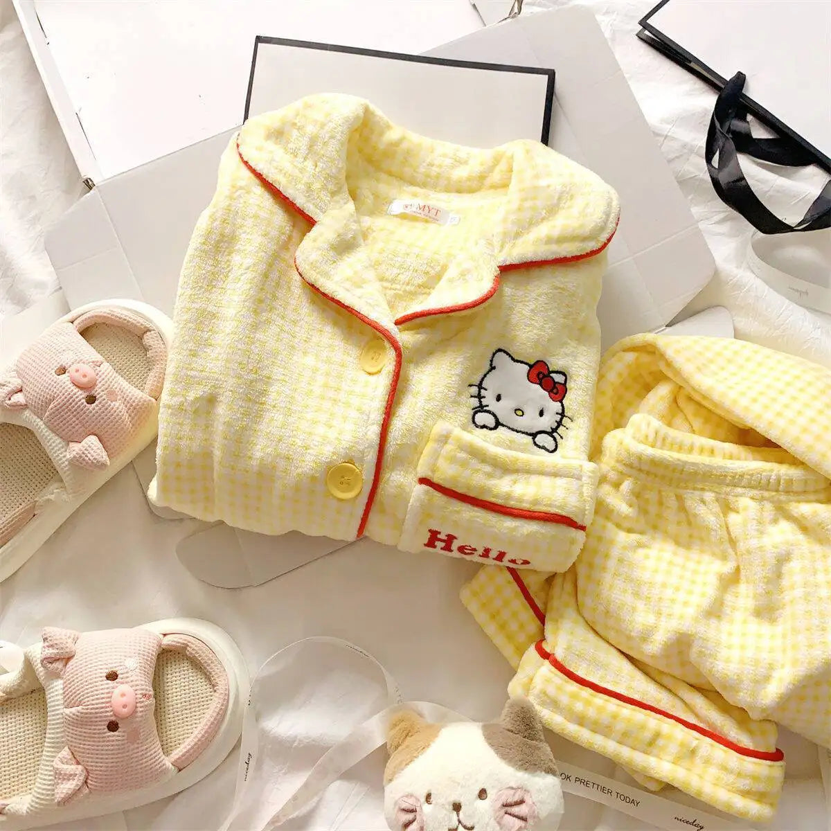 Kawaii Stitch 2Pcs Woman's Pajamas Set Thicken Warm Fashion Casual Loose Grey Cute Anime Homewear Gift