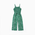 PatPat Matching Floral Print Green Smocked Strap Jumpsuits for Mommy and Me