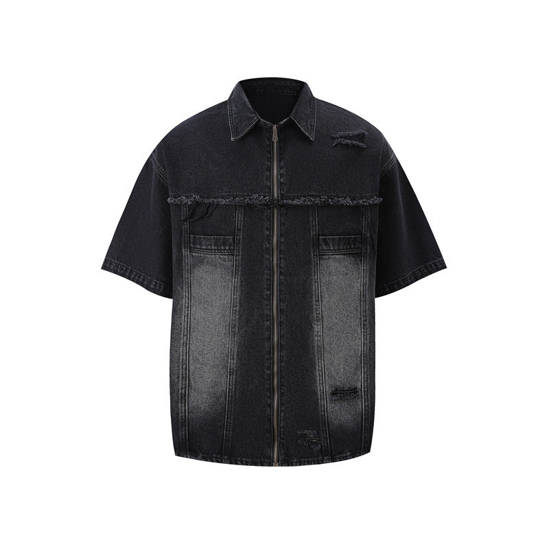 Vintage Frayed Make Old Ripped Denim Zipper Clothes