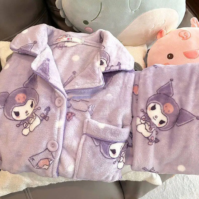 Kawaii Stitch 2Pcs Woman's Pajamas Set Thicken Warm Fashion Casual Loose Grey Cute Anime Homewear Gift