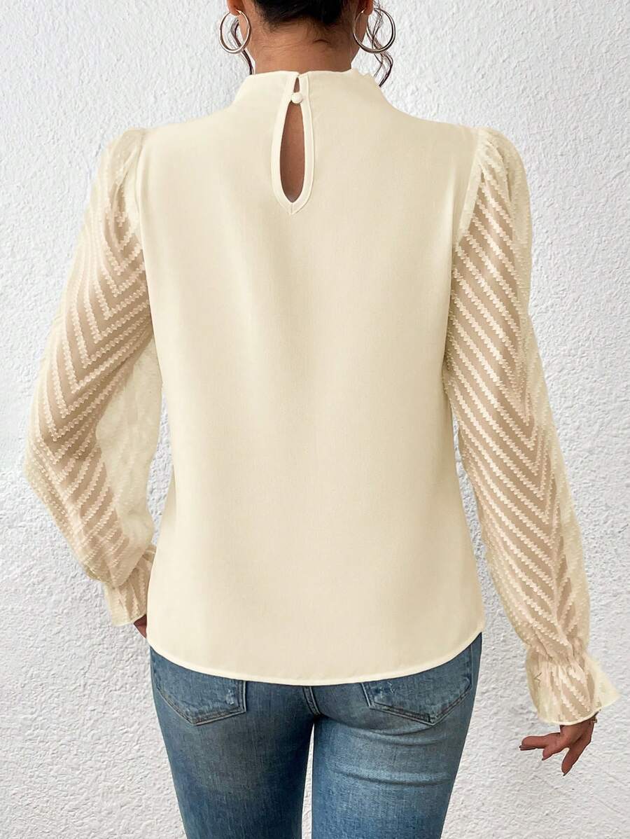 Women's Half-turtleneck Stitching Wavy Chiffon Long-sleeved Top