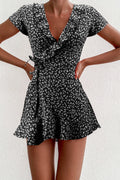 V-neck Ruffled Lace A-line Slim Dress