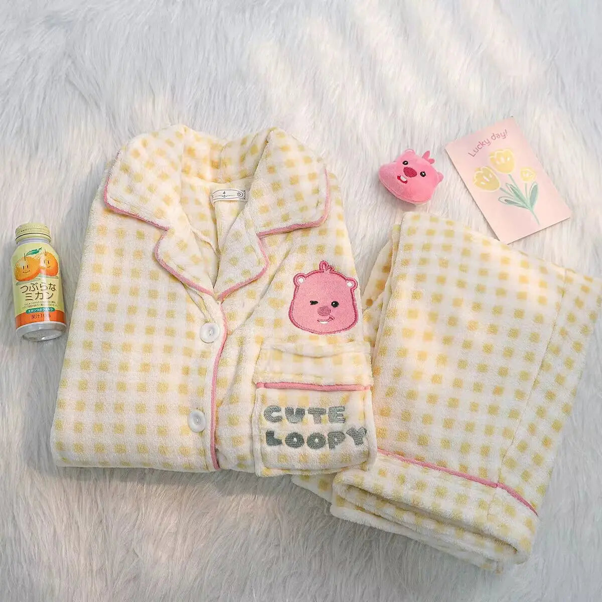 Kawaii Stitch 2Pcs Woman's Pajamas Set Thicken Warm Fashion Casual Loose Grey Cute Anime Homewear Gift