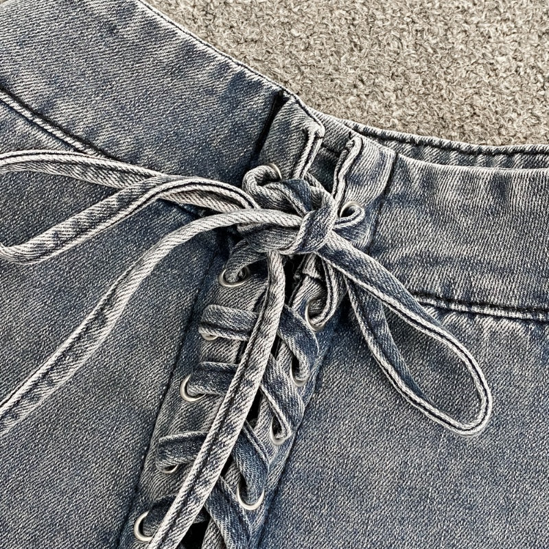 Vintage Temperament Washed Ground Old Denim Skirt