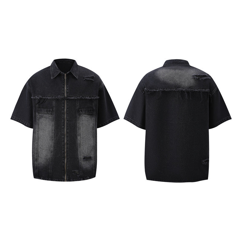 Vintage Frayed Make Old Ripped Denim Zipper Clothes