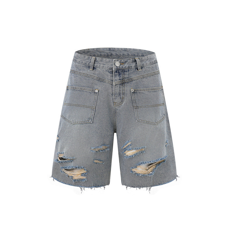 Vintage Frayed Make Old Ripped Denim Zipper Clothes