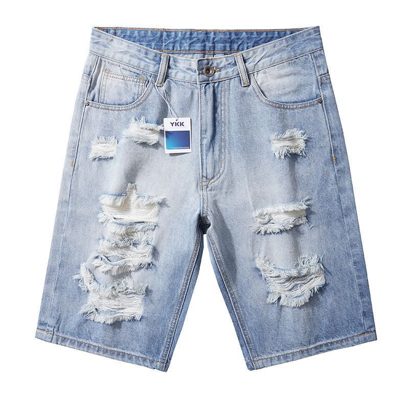 Men's Large Cotton Ripped Washed Denim Shorts
