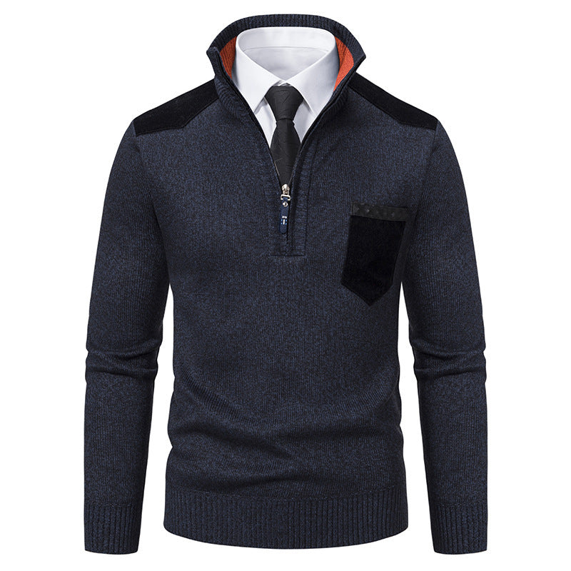 Pullover Men Sweater Thick Polo Shirts Korean Half Zipper Cold Blouse Stand Collar Autumn Winter Outerwear Luxury Cloth