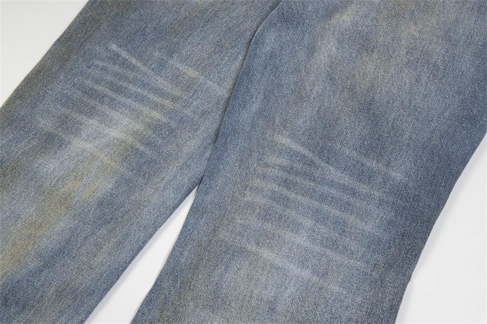 Punk Make Old Ripped Letter Denim Trousers Men