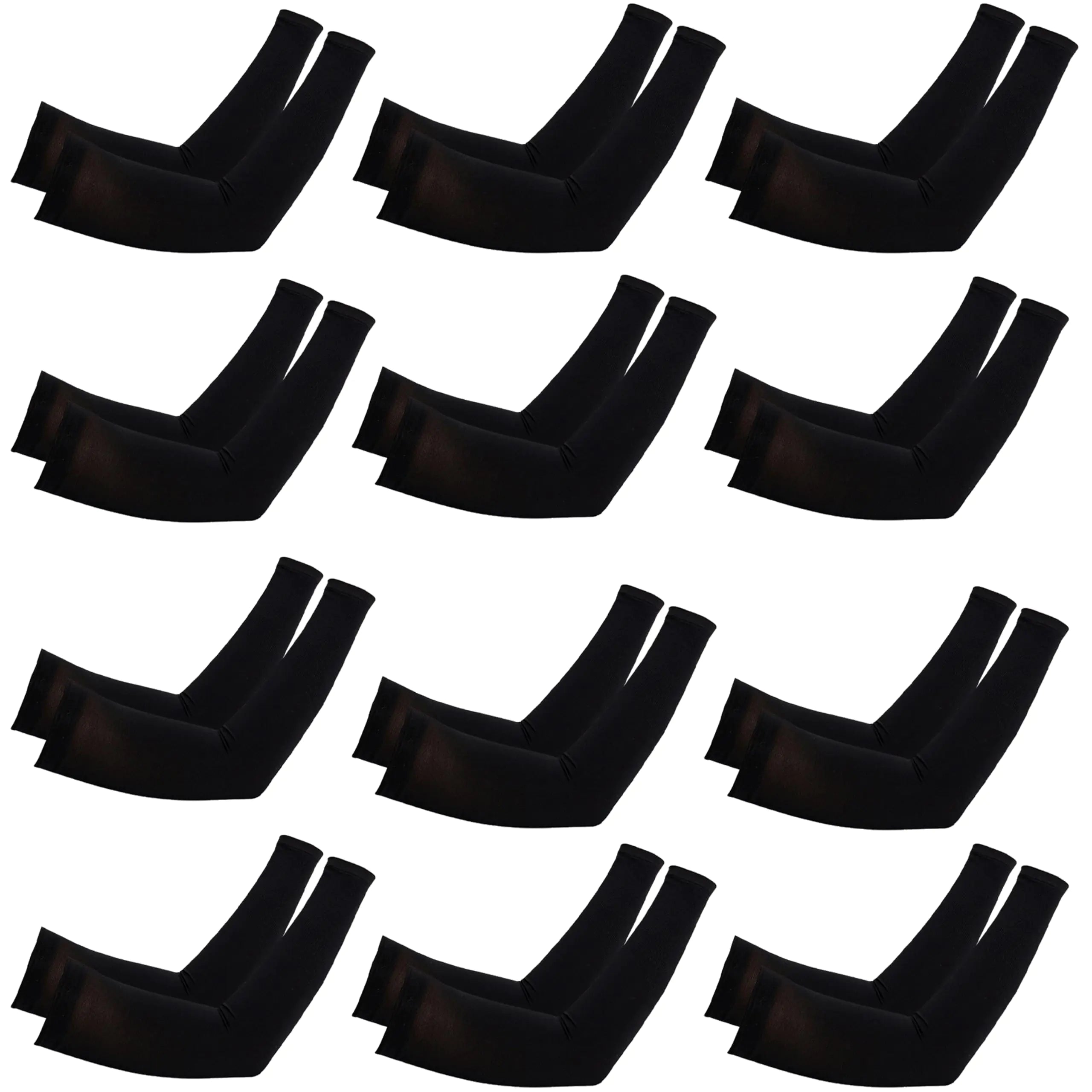 PODALOA 12Pairs UV Sun Protection Arm Sleeves For Men Women Cooling Sports Sleeve Basketball Shooter Sleeves Tattoo Cover Up UPF50+ (Black)