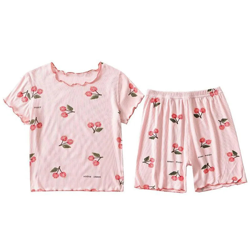 Girls  Pajama Set Cherry Blossom Print 4-Way Stretch Shorts &