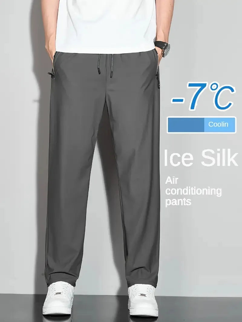 Men's Thin Ice Silk Straight-Leg Pants - Breathable, Quick-Drying and
