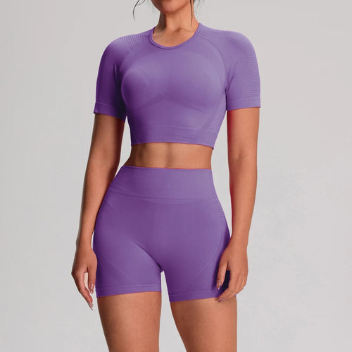 2pcs/sets Yoga Sport T-shirts Shorts Set Sportswear Woman Gym Seamless