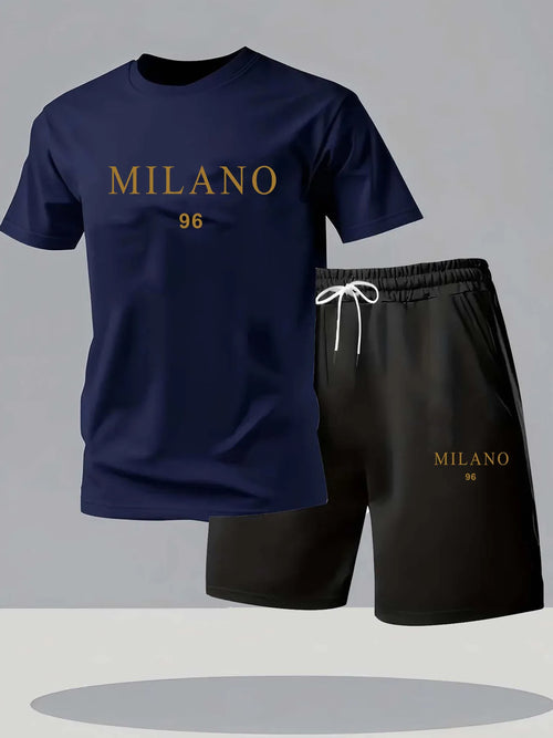 Men's Fashion Two-Piece Set Breathable Workout Tracksuit T-Shirt