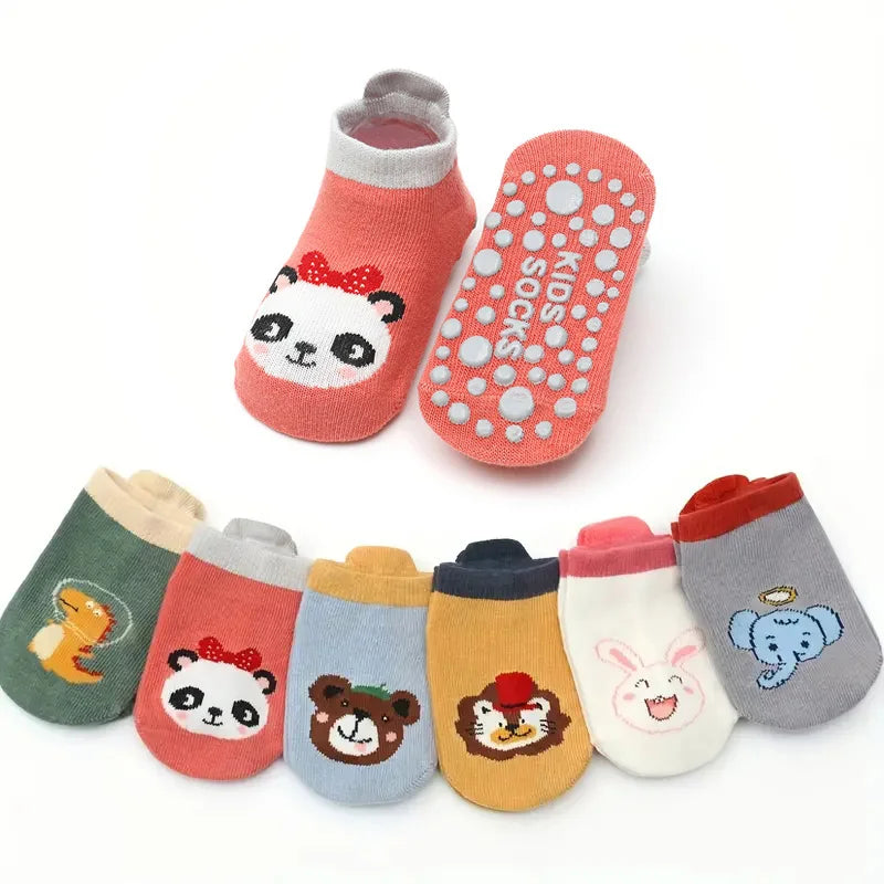 6 Pairs Kids Cotton Socks Cute Cartoon Animal Pattern Comfy Breathable