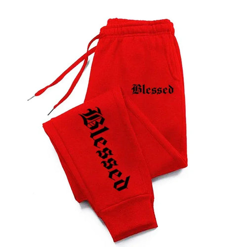 BLESSED print  men's activewear leggings Sportswear men's drawstring