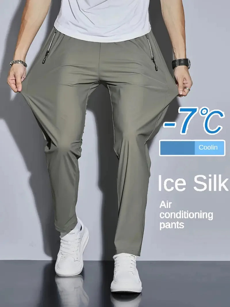 Men's Thin Ice Silk Straight-Leg Pants - Breathable, Quick-Drying and
