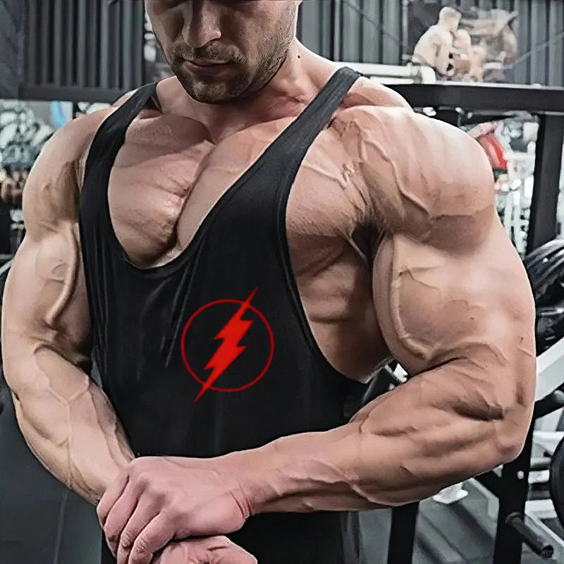 2025 Men's 100% Cotton Tank Top - Lightning Graphic Y-Back Vest,