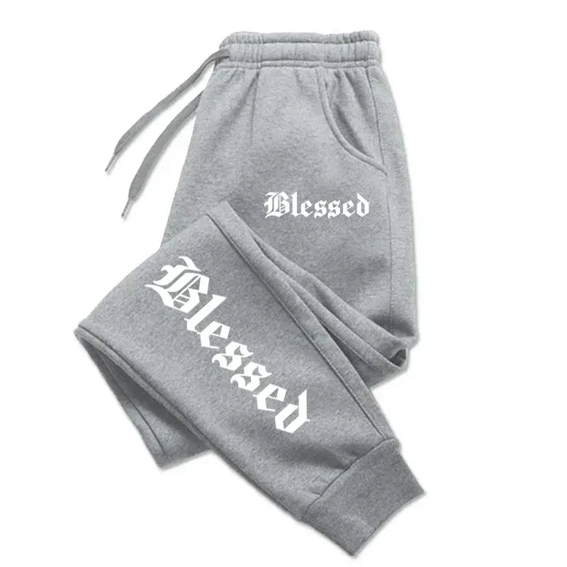 BLESSED print  men's activewear leggings Sportswear men's drawstring