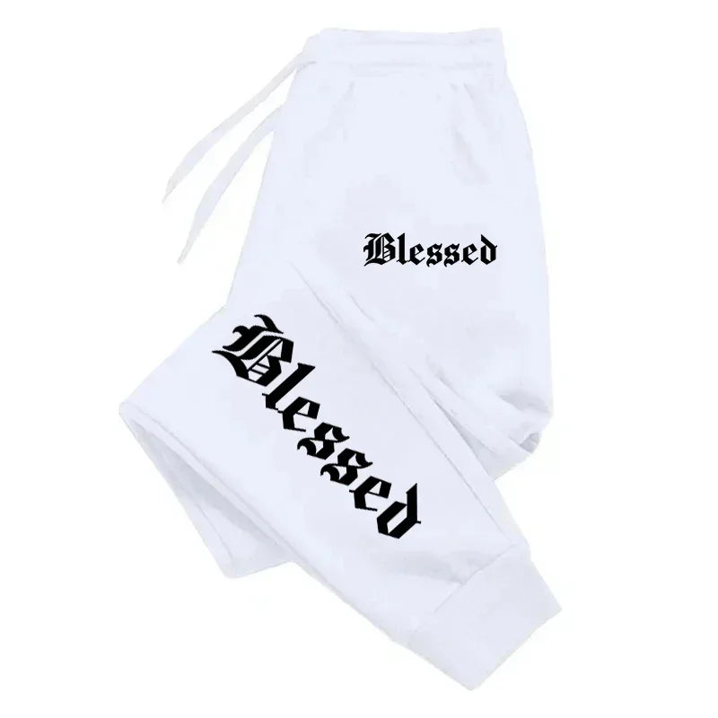 BLESSED print  men's activewear leggings Sportswear men's drawstring